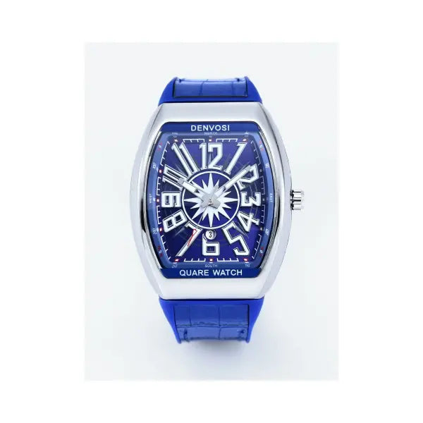 Silicone Strap Quartz Watch with Alloy Case and Luminous Hands - blue