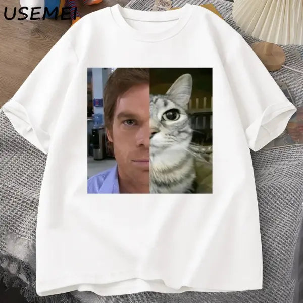 Dexter Morgan Cat T-Shirt – Funny Cotton Unisex Streetwear Tee | Harajuku Printed Top - WHITE / M