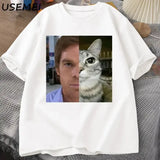 Dexter Morgan Cat T-Shirt – Funny Cotton Unisex Streetwear Tee | Harajuku Printed Top - WHITE / M