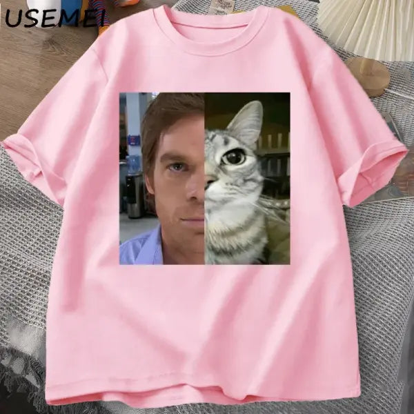 Dexter Morgan Cat T-Shirt – Funny Cotton Unisex Streetwear Tee | Harajuku Printed Top - Pink / S