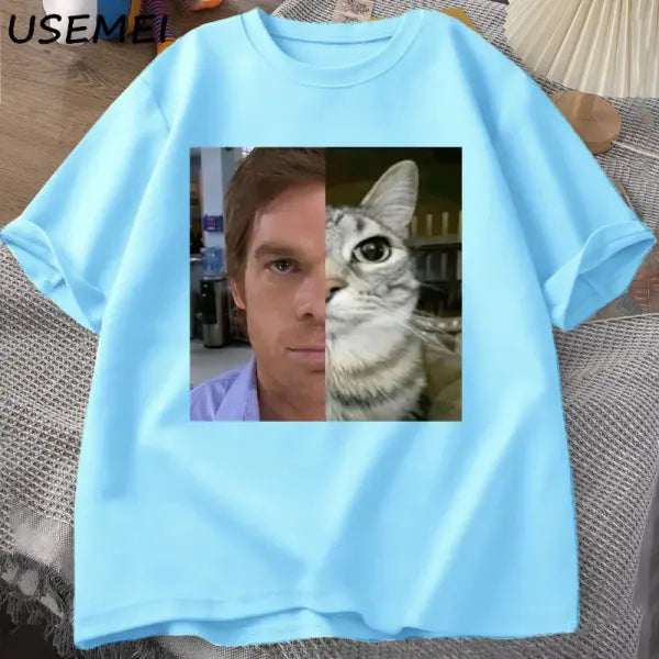 Dexter Morgan Cat T-Shirt – Funny Cotton Unisex Streetwear Tee | Harajuku Printed Top - SKY BLUE / XXXL