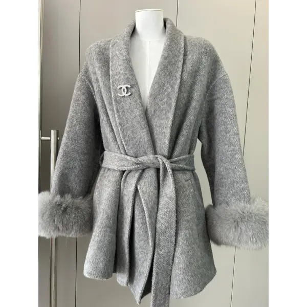 Women’s Cashmere Wool Blend Lace-Up Coat – Autumn Winter Fashion Jacket