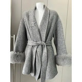 Women’s Cashmere Wool Blend Lace-Up Coat – Autumn Winter Fashion Jacket