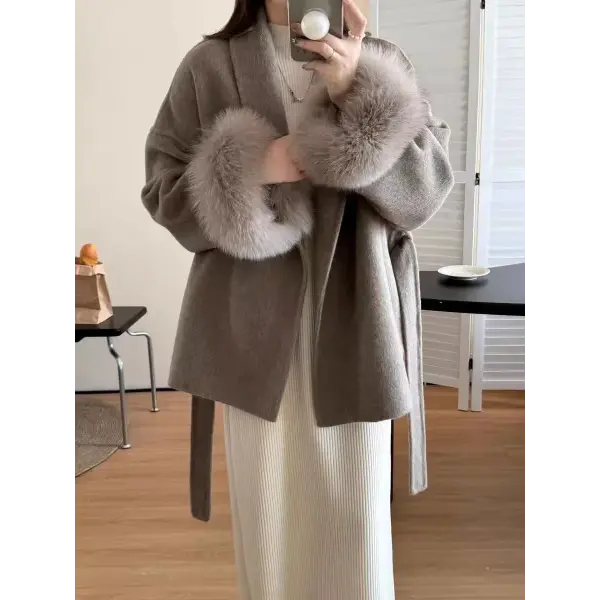 Women’s Cashmere Wool Blend Lace-Up Coat – Autumn Winter Fashion Jacket - Camel / M