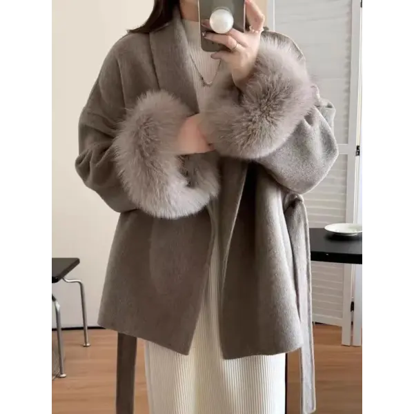 Women’s Cashmere Wool Blend Lace-Up Coat – Autumn Winter Fashion Jacket