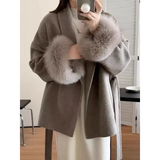 Women’s Cashmere Wool Blend Lace-Up Coat – Autumn Winter Fashion Jacket