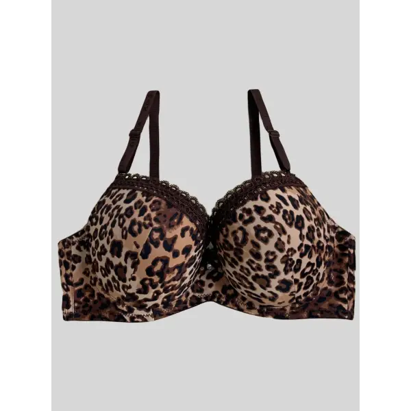Diana Rose Leopard print Push Up Bra For Women With steel ring B Cup Bra Lady’s Underwear High Quality - Coffee / 75B