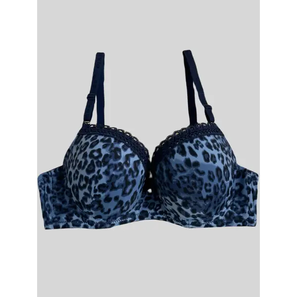 Diana Rose Leopard print Push Up Bra For Women With steel ring B Cup Bra Lady’s Underwear High Quality - Blue / 80C