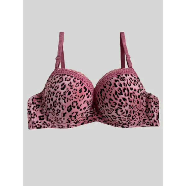 Diana Rose Leopard print Push Up Bra For Women With steel ring B Cup Bra Lady’s Underwear High Quality - Pink / 75B