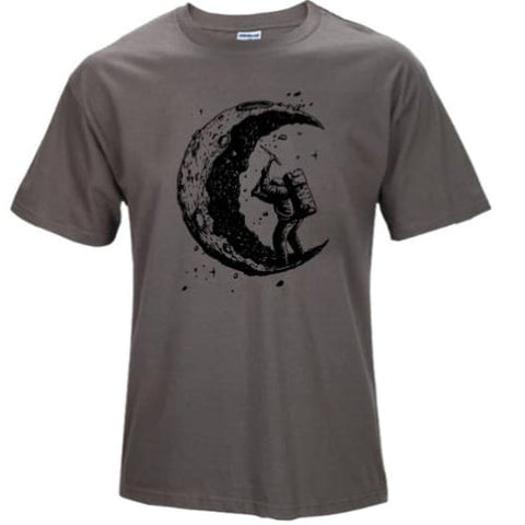 Digging The Moon Print Casual Mens O-neck T Shirts Fashion Men’s Tops Men T-shirt Short Sleeve Men Tshirt - Tan / L