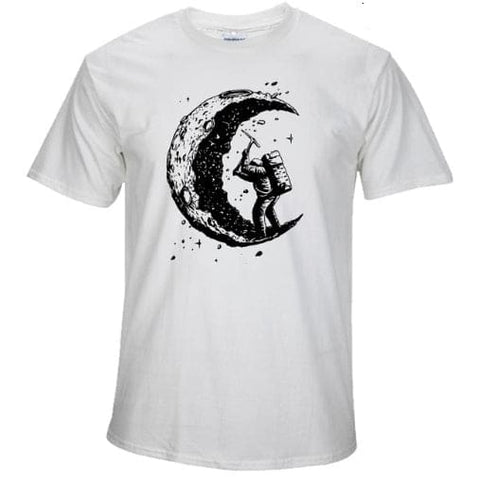 Digging The Moon Print Casual Mens O-neck T Shirts Fashion Men’s Tops Men T-shirt Short Sleeve Men Tshirt - White / L