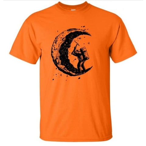 Digging The Moon Print Casual Mens O-neck T Shirts Fashion Men’s Tops Men T-shirt Short Sleeve Men Tshirt - Orange / L