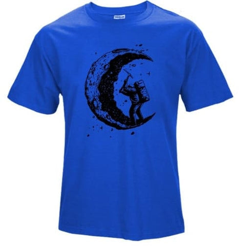 Digging The Moon Print Casual Mens O-neck T Shirts Fashion Men’s Tops Men T-shirt Short Sleeve Men Tshirt - Royal