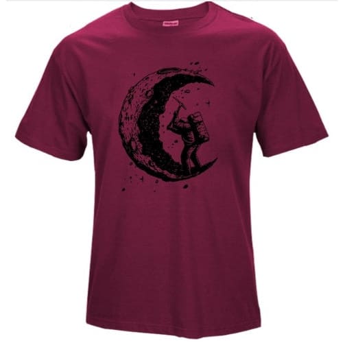 Digging The Moon Print Casual Mens O-neck T Shirts Fashion Men’s Tops Men T-shirt Short Sleeve Men Tshirt - Claret