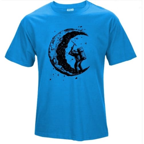 Digging The Moon Print Casual Mens O-neck T Shirts Fashion Men’s Tops Men T-shirt Short Sleeve Men Tshirt - Blue / L