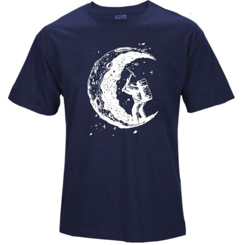 Digging The Moon Print Casual Mens O-neck T Shirts Fashion Men’s Tops Men T-shirt Short Sleeve Men Tshirt - Dark Blue