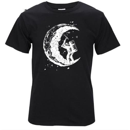 Digging The Moon Print Casual Mens O-neck T Shirts Fashion Men’s Tops Men T-shirt Short Sleeve Men Tshirt - Black / L