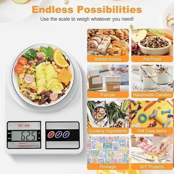 Digital Kitchen Scale (22lb/10kg): Stainless Steel Food Scale for Baking & Meal Prep - white