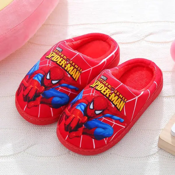 Disney Spider-Man Cartoon Kids & Adults Cotton Slippers – Toddler Winter Warm Indoor Home Shoes - Red / 36-37Insole