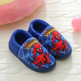Disney Spider-Man Cartoon Kids & Adults Cotton Slippers – Toddler Winter Warm Indoor Home Shoes - Blue heel