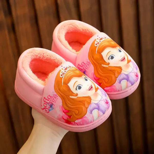 Disney Princess Elsa Winter Children’s Heel Cotton Slippers Girls’ Warm Frozen Kids’ Cotton Black Purple Flats Shoes