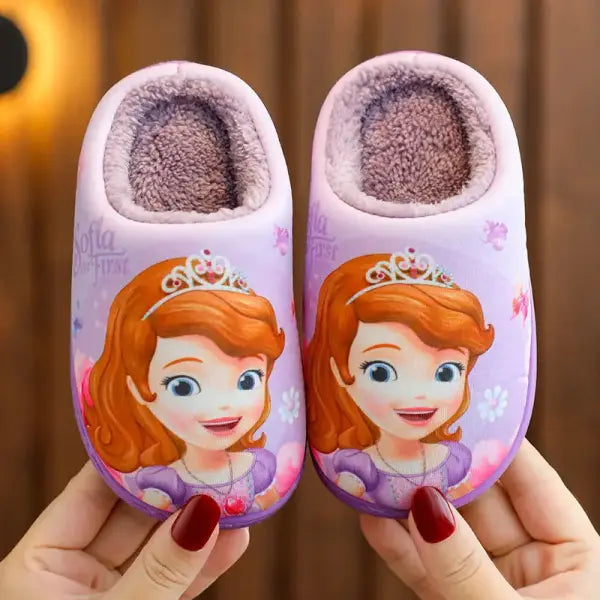 Disney Princess Elsa Winter Children’s Heel Cotton Slippers Girls’ Warm Frozen Kids’ Cotton Black Purple Flats Shoes