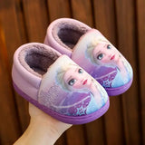 Disney Princess Elsa Winter Children’s Heel Cotton Slippers Girls’ Warm Frozen Kids’ Cotton Black Purple Flats Shoes