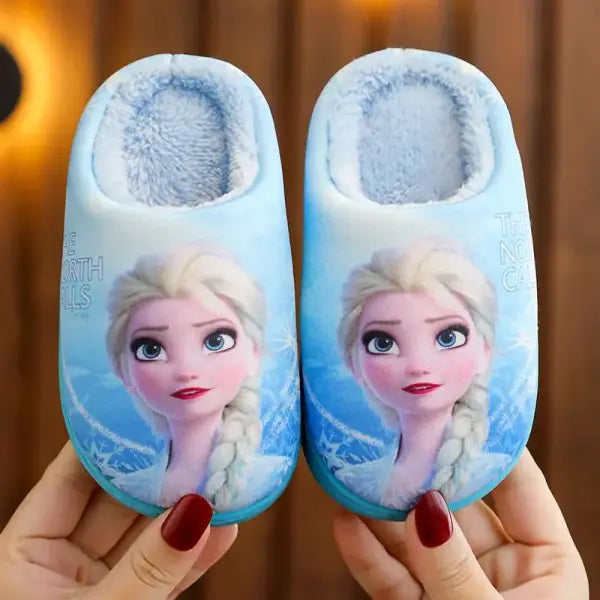 Disney Princess Elsa Winter Children’s Heel Cotton Slippers Girls’ Warm Frozen Kids’ Cotton Black Purple Flats Shoes