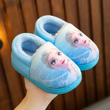 Disney Princess Elsa Winter Children’s Heel Cotton Slippers Girls’ Warm Frozen Kids’ Cotton Black Purple Flats Shoes