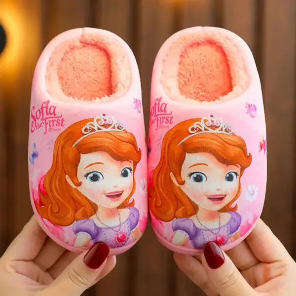 Disney Princess Elsa Winter Children’s Heel Cotton Slippers Girls’ Warm Frozen Kids’ Cotton Black Purple Flats Shoes