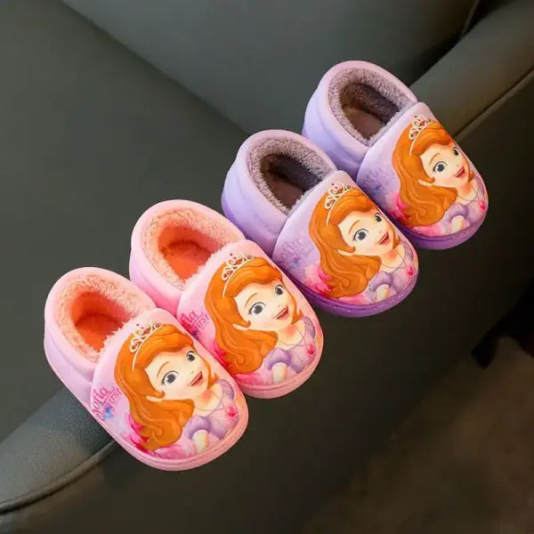 Disney Princess Elsa Winter Children’s Heel Cotton Slippers Girls’ Warm Frozen Kids’ Cotton Black Purple Flats Shoes