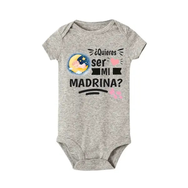 Will You Be My Godmother/Godfather?” Baby Romper – Newborn Short Sleeve Bodysuit Outfit - TR798362-SRPGY / 12 MONTH