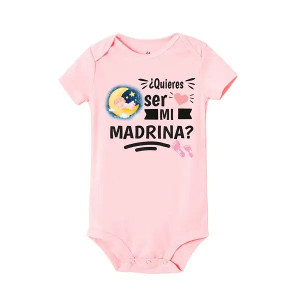 Will You Be My Godmother/Godfather?” Baby Romper – Newborn Short Sleeve Bodysuit Outfit - TR798362-SRPPK / 3 MONTH