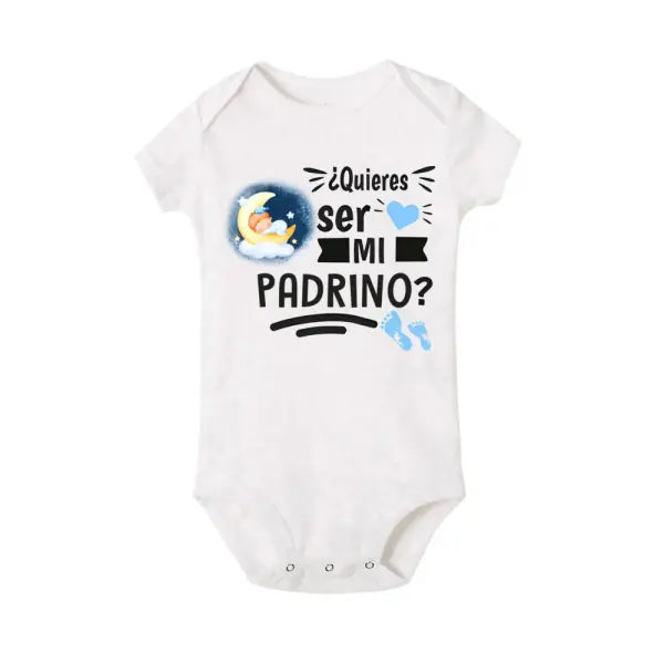 Will You Be My Godmother/Godfather?” Baby Romper – Newborn Short Sleeve Bodysuit Outfit - TR798367-SRPWH / 9 MONTH