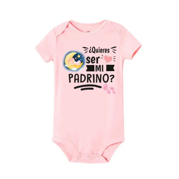 Will You Be My Godmother/Godfather?” Baby Romper – Newborn Short Sleeve Bodysuit Outfit - TR798365-SRPPK / 3 MONTH