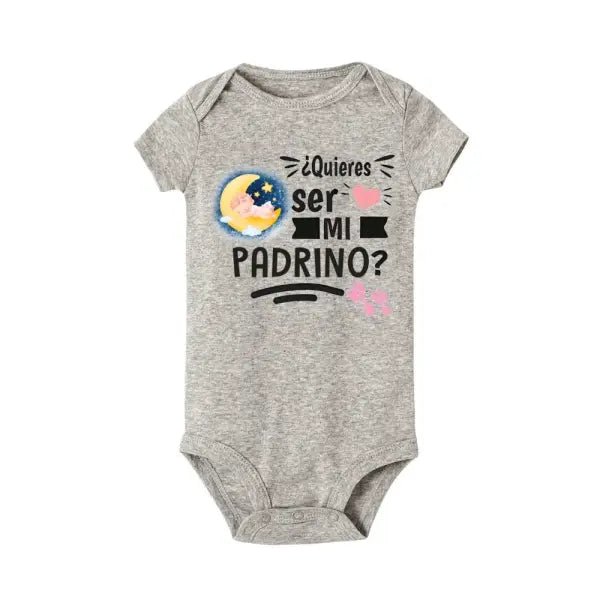 Will You Be My Godmother/Godfather?” Baby Romper – Newborn Short Sleeve Bodysuit Outfit - TR798365-SRPGY / 12 MONTH