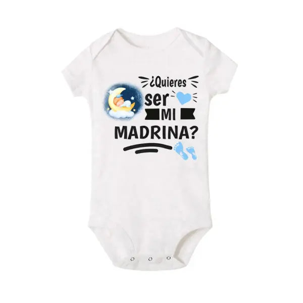 Will You Be My Godmother/Godfather?” Baby Romper – Newborn Short Sleeve Bodysuit Outfit - TR798366-SRPWH / 12 MONTH