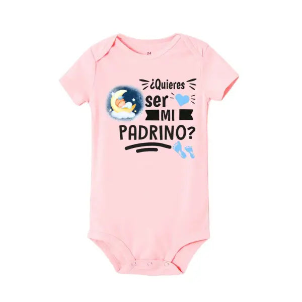 Will You Be My Godmother/Godfather?” Baby Romper – Newborn Short Sleeve Bodysuit Outfit - TR798367-SRPPK / 3 MONTH