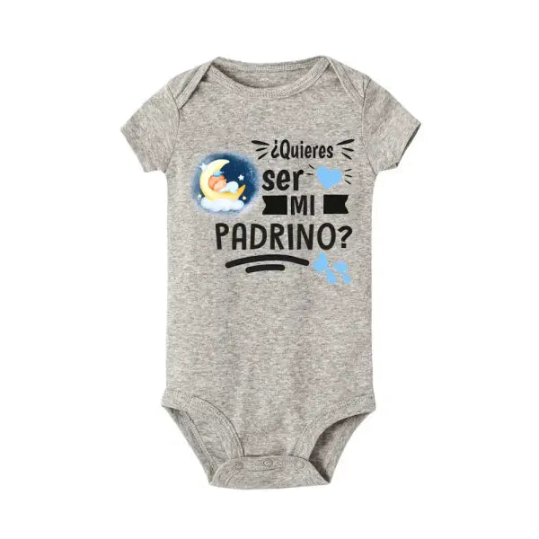 Will You Be My Godmother/Godfather?” Baby Romper – Newborn Short Sleeve Bodysuit Outfit - TR798367-SRPGY / 12 MONTH