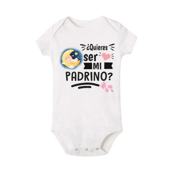 Will You Be My Godmother/Godfather?” Baby Romper – Newborn Short Sleeve Bodysuit Outfit - TR798365-SRPWH / 12 MONTH