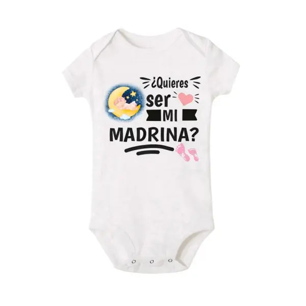 Will You Be My Godmother/Godfather?” Baby Romper – Newborn Short Sleeve Bodysuit Outfit - TR798362-SRPWH / 12 MONTH