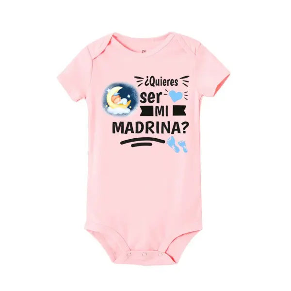 Will You Be My Godmother/Godfather?” Baby Romper – Newborn Short Sleeve Bodysuit Outfit - TR798366-SRPPK / 3 MONTH