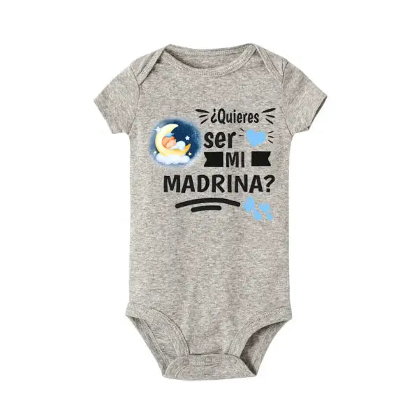 Will You Be My Godmother/Godfather?” Baby Romper – Newborn Short Sleeve Bodysuit Outfit - TR798366-SRPGY / 12 MONTH
