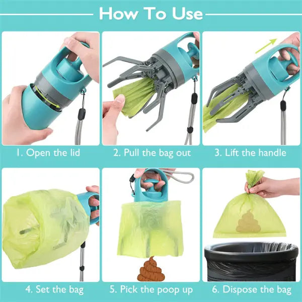 Dog Poop Scooper Eight-Claw Shovel Built-in Poop Bag Hair Remover
