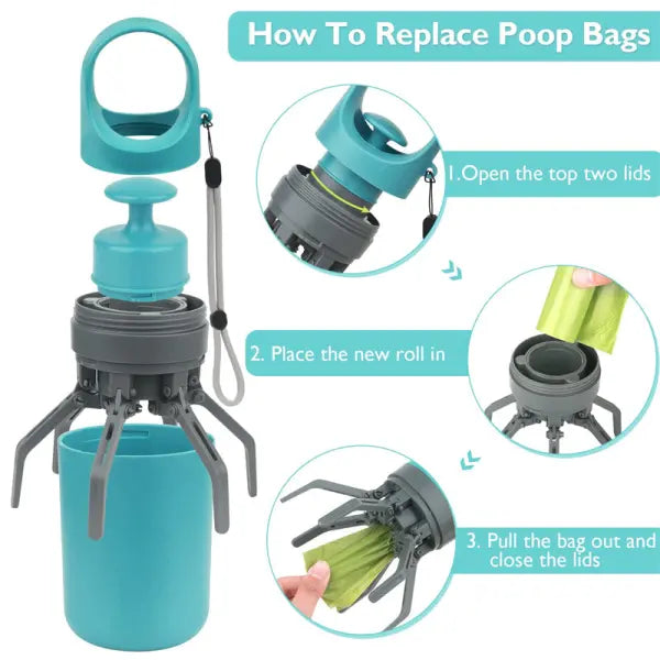 Dog Poop Scooper Eight-Claw Shovel Built-in Poop Bag Hair Remover