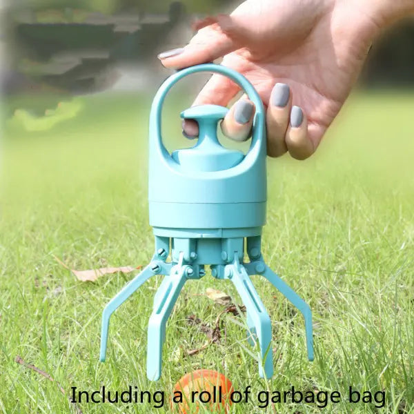 Dog Poop Scooper Eight-Claw Shovel Built-in Poop Bag Hair Remover - Blue
