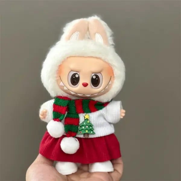 Doll Clothes For 15-17CM Labubu Clothing Merry Christmas Hat Scarf Elk Snowman Set Mini Plush Doll Accessory New Year