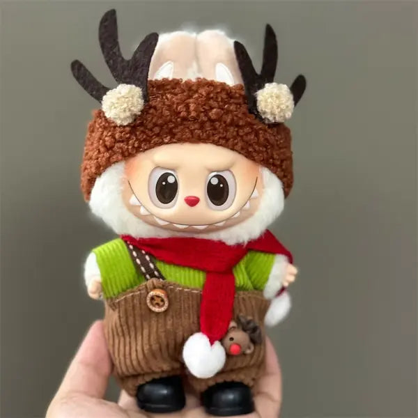 Doll Clothes For 15-17CM Labubu Clothing Merry Christmas Hat Scarf Elk Snowman Set Mini Plush Doll Accessory New Year