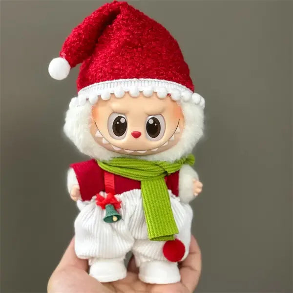 Doll Clothes For 15-17CM Labubu Clothing Merry Christmas Hat Scarf Elk Snowman Set Mini Plush Doll Accessory New Year