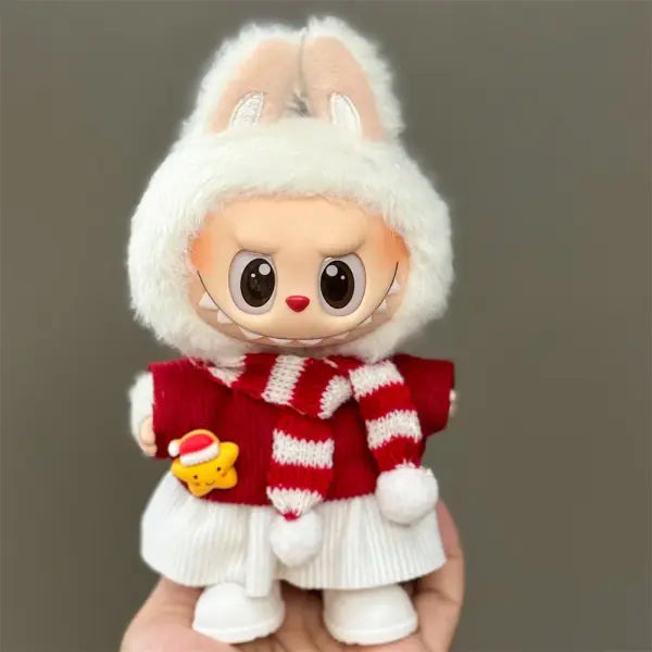 Doll Clothes For 15-17CM Labubu Clothing Merry Christmas Hat Scarf Elk Snowman Set Mini Plush Doll Accessory New Year